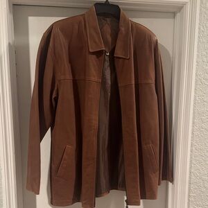 Men's Brown Leather Zip Jacket - Lightweight Shirt Jacket